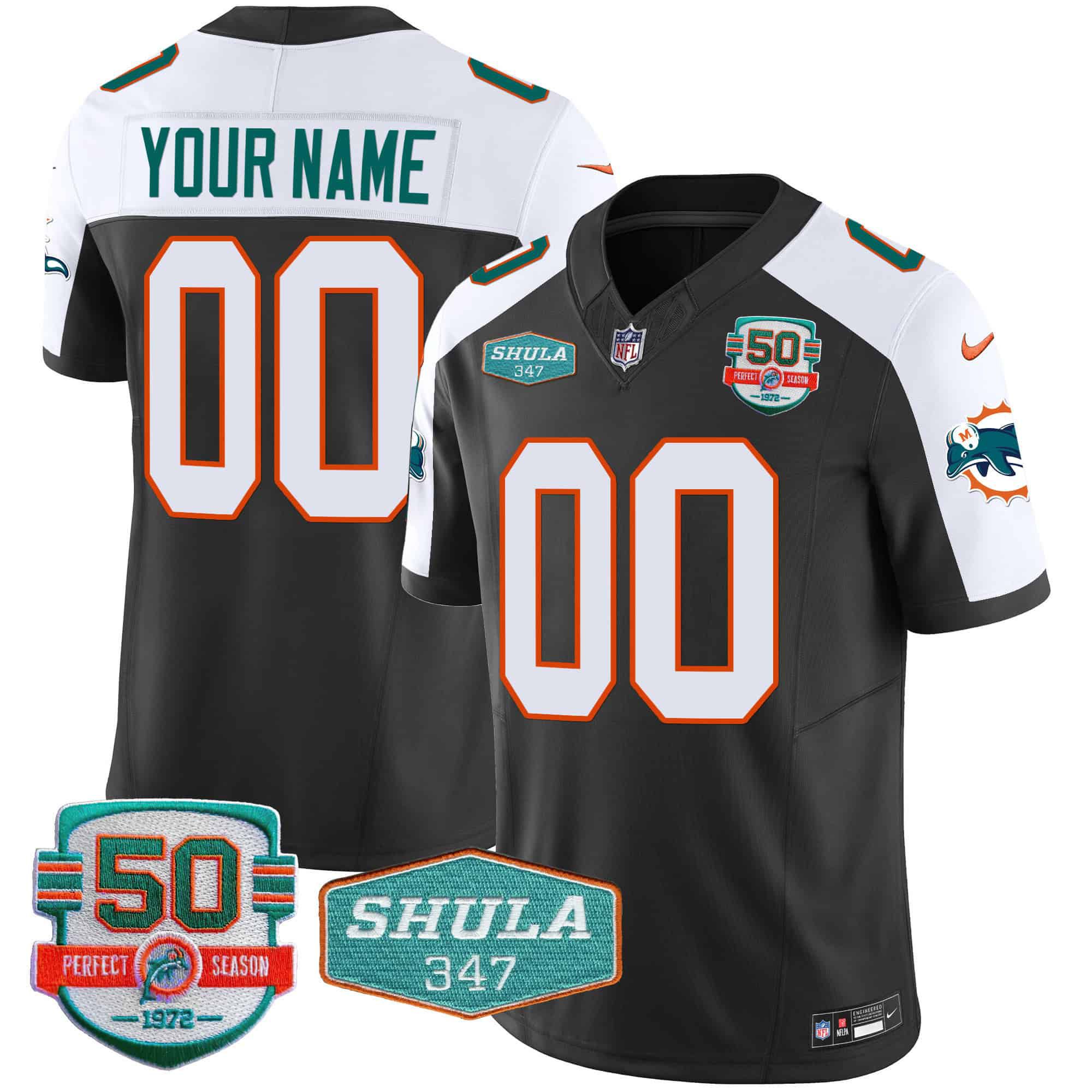 Men Miami Dolphins Black 2024 Nike Throwback Shula 347 Patch Vapor Custom NFL Jersey->customized nfl jersey->Custom Jersey